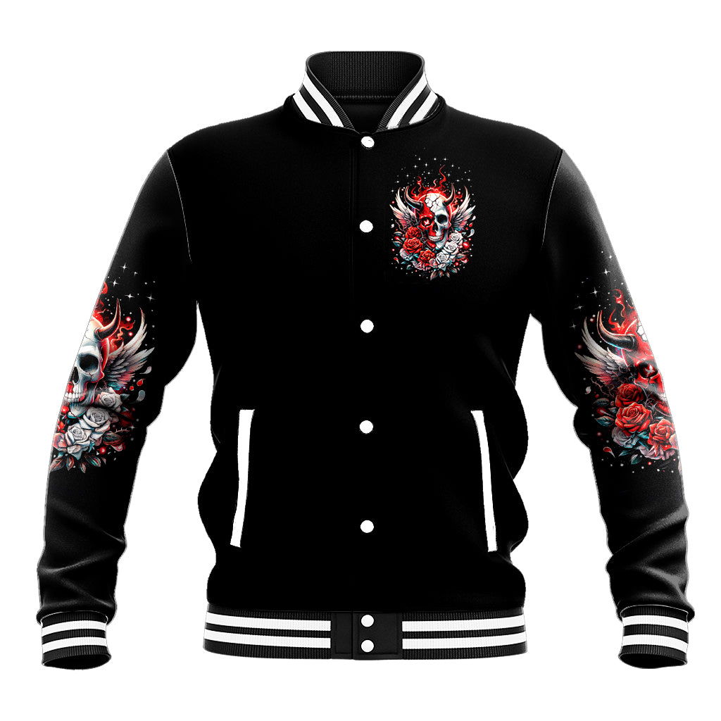 Devil Skull Baseball Jacket In Every Angel A Demon Hides And In Every Demon An Angel Strides - Wonder Print Shop