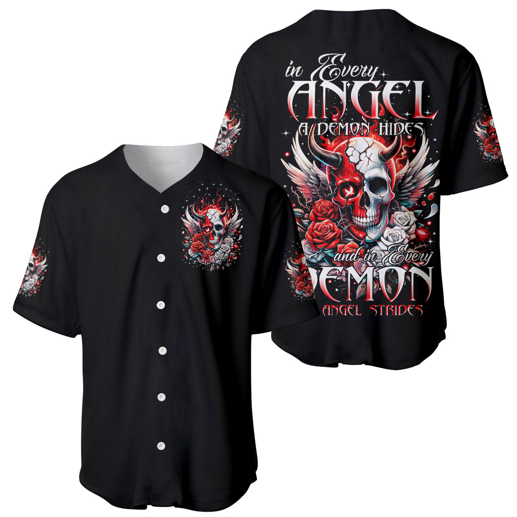 Devil Skull Baseball Jersey In Every Angel A Demon Hides And In Every Demon An Angel Strides - Wonder Print Shop