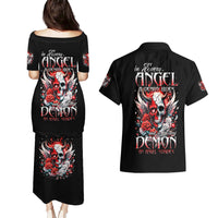 Devil Skull Couples Matching Puletasi and Hawaiian Shirt In Every Angel A Demon Hides And In Every Demon An Angel Strides - Wonder Print Shop