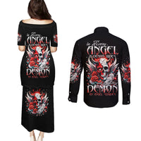 Devil Skull Couples Matching Puletasi and Long Sleeve Button Shirt In Every Angel A Demon Hides And In Every Demon An Angel Strides - Wonder Print Shop