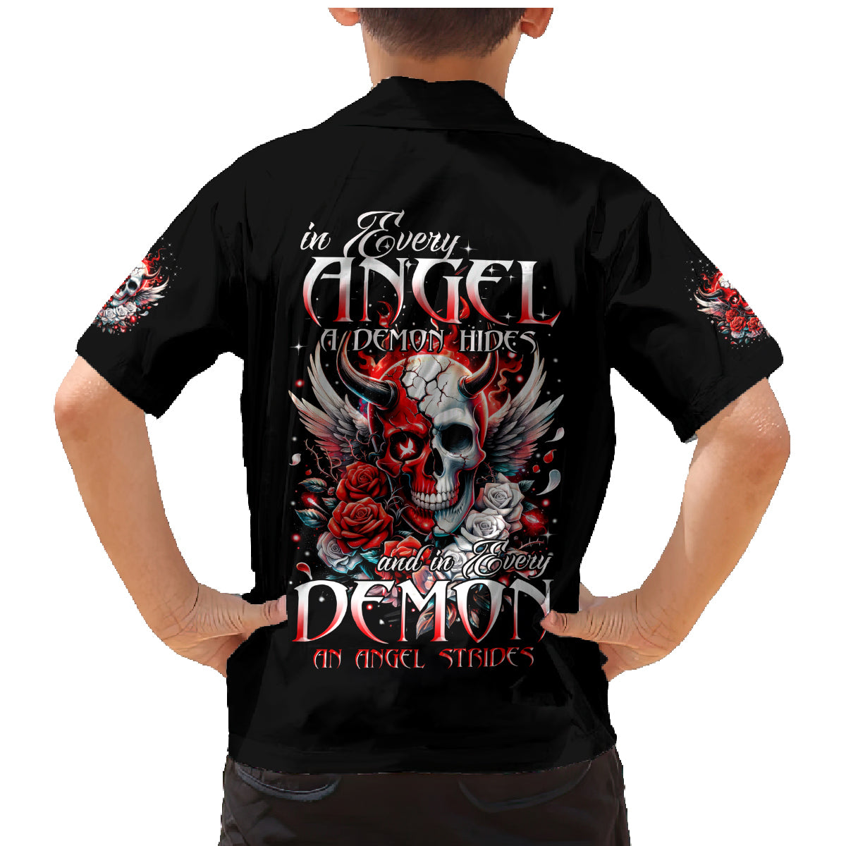 Devil Skull Family Matching Mermaid Dress and Hawaiian Shirt In Every Angel A Demon Hides And In Every Demon An Angel Strides - Wonder Print Shop