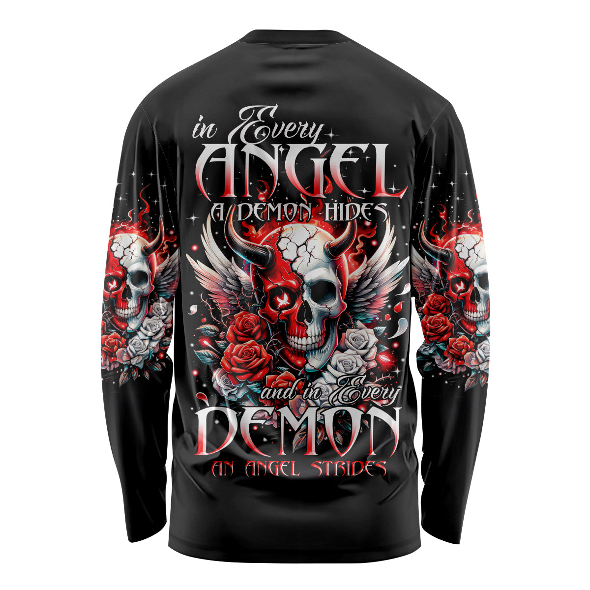 Devil Skull Long Sleeve Shirt In Every Angel A Demon Hides And In Every Demon An Angel Strides - Wonder Print Shop