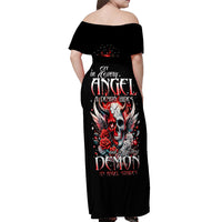 Devil Skull Off Shoulder Maxi Dress In Every Angel A Demon Hides And In Every Demon An Angel Strides - Wonder Print Shop