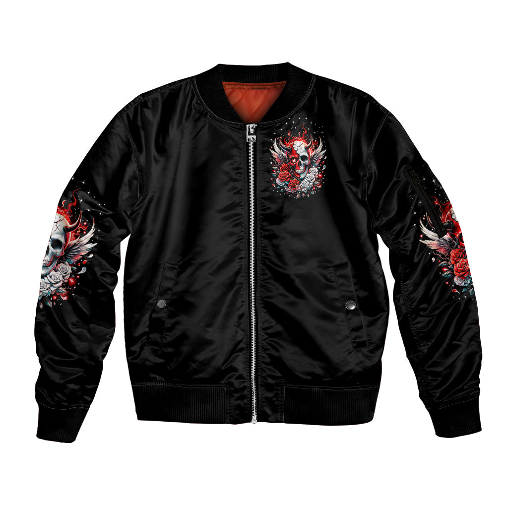 Devil Skull Sleeve Zip Bomber Jacket In Every Angel A Demon Hides And In Every Demon An Angel Strides - Wonder Print Shop