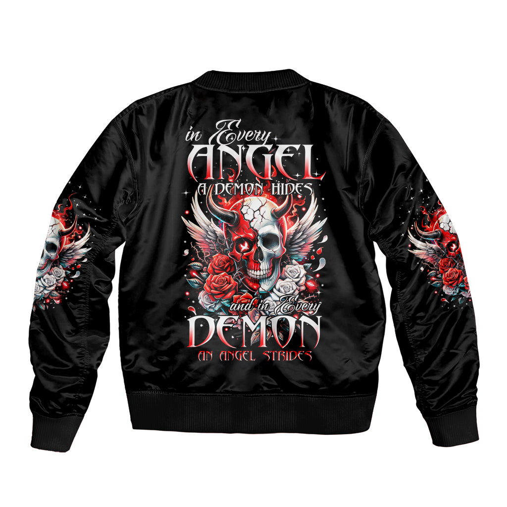 Devil Skull Sleeve Zip Bomber Jacket In Every Angel A Demon Hides And In Every Demon An Angel Strides - Wonder Print Shop
