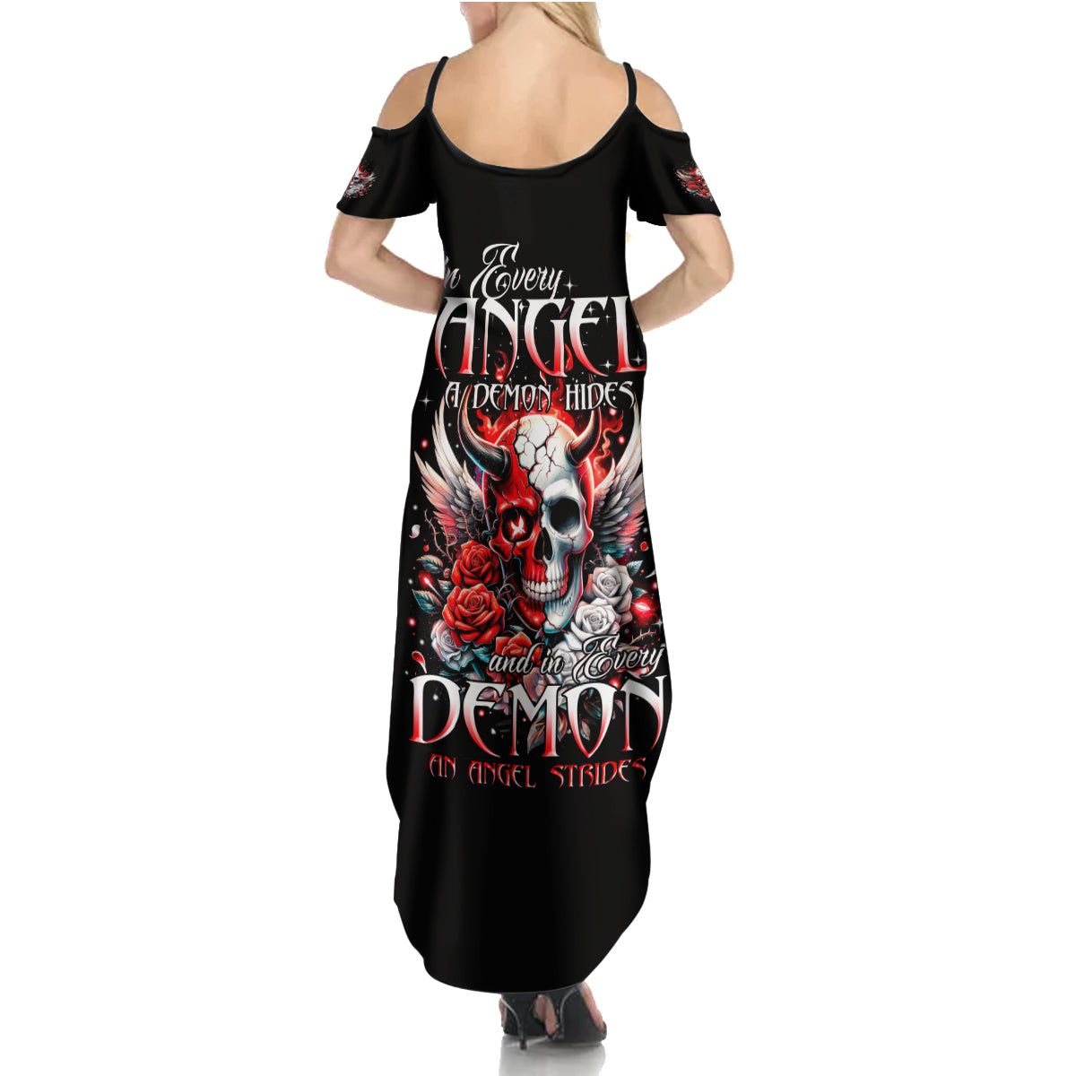 Devil Skull Summer Maxi Dress In Every Angel A Demon Hides And In Every Demon An Angel Strides - Wonder Print Shop