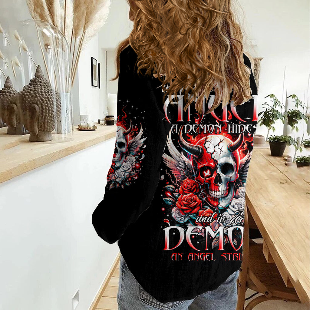 Devil Skull Women Casual Shirt In Every Angel A Demon Hides And In Every Demon An Angel Strides - Wonder Print Shop