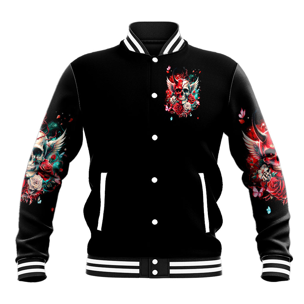 Devil Skull Baseball Jacket Little Bit Of Devil In These Angel eyes - Wonder Print Shop