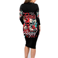 Devil Skull Family Matching Long Sleeve Bodycon Dress and Hawaiian Shirt Little Bit Of Devil In These Angel eyes - Wonder Print Shop