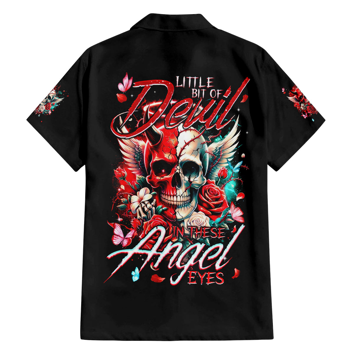 Devil Skull Family Matching Off The Shoulder Long Sleeve Dress and Hawaiian Shirt Little Bit Of Devil In These Angel eyes - Wonder Print Shop