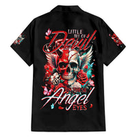 Devil Skull Family Matching Off The Shoulder Long Sleeve Dress and Hawaiian Shirt Little Bit Of Devil In These Angel eyes - Wonder Print Shop