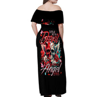 Devil Skull Family Matching Off Shoulder Maxi Dress and Hawaiian Shirt Little Bit Of Devil In These Angel eyes - Wonder Print Shop