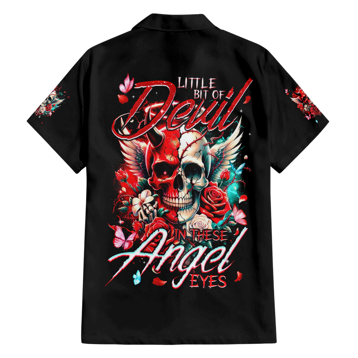 Devil Skull Family Matching Short Sleeve Bodycon Dress and Hawaiian Shirt Little Bit Of Devil In These Angel eyes - Wonder Print Shop