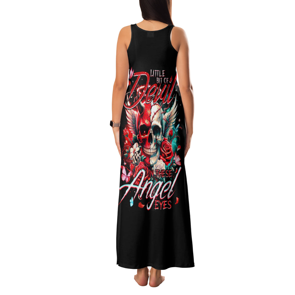 Devil Skull Family Matching Tank Maxi Dress and Hawaiian Shirt Little Bit Of Devil In These Angel eyes - Wonder Print Shop