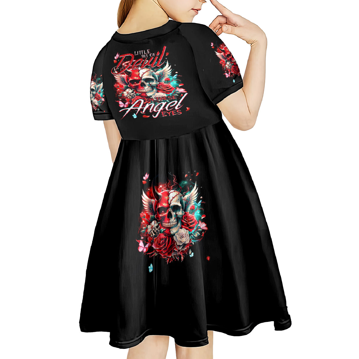 Devil Skull Kid Short Sleeve Dress Little Bit Of Devil In These Angel eyes - Wonder Print Shop