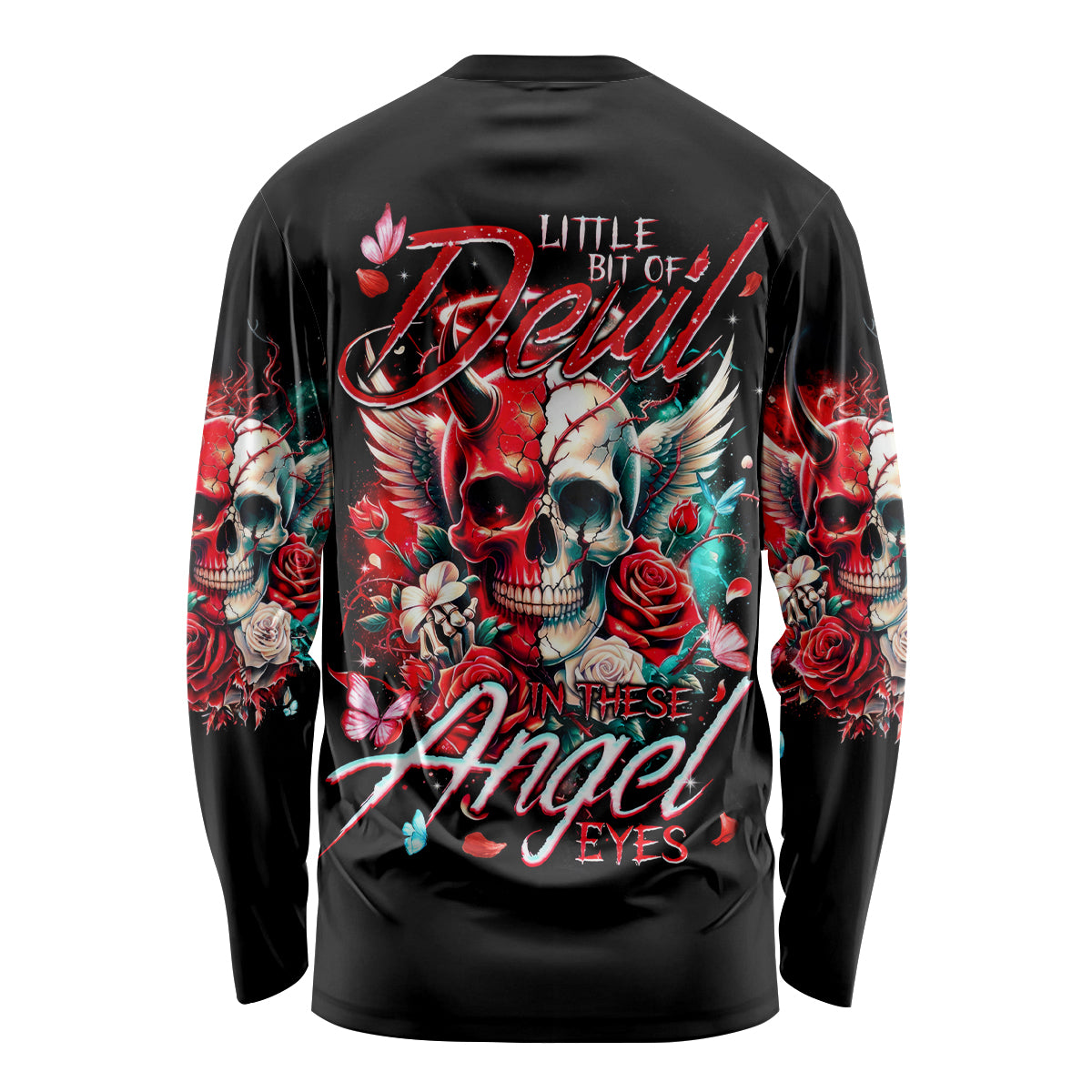 Devil Skull Long Sleeve Shirt Little Bit Of Devil In These Angel eyes - Wonder Print Shop