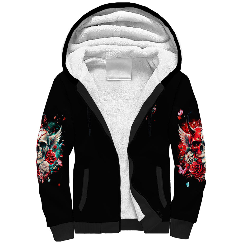 Devil Skull Sherpa Hoodie Little Bit Of Devil In These Angel eyes - Wonder Print Shop