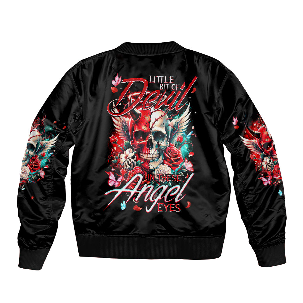Devil Skull Sleeve Zip Bomber Jacket Little Bit Of Devil In These Angel eyes - Wonder Print Shop