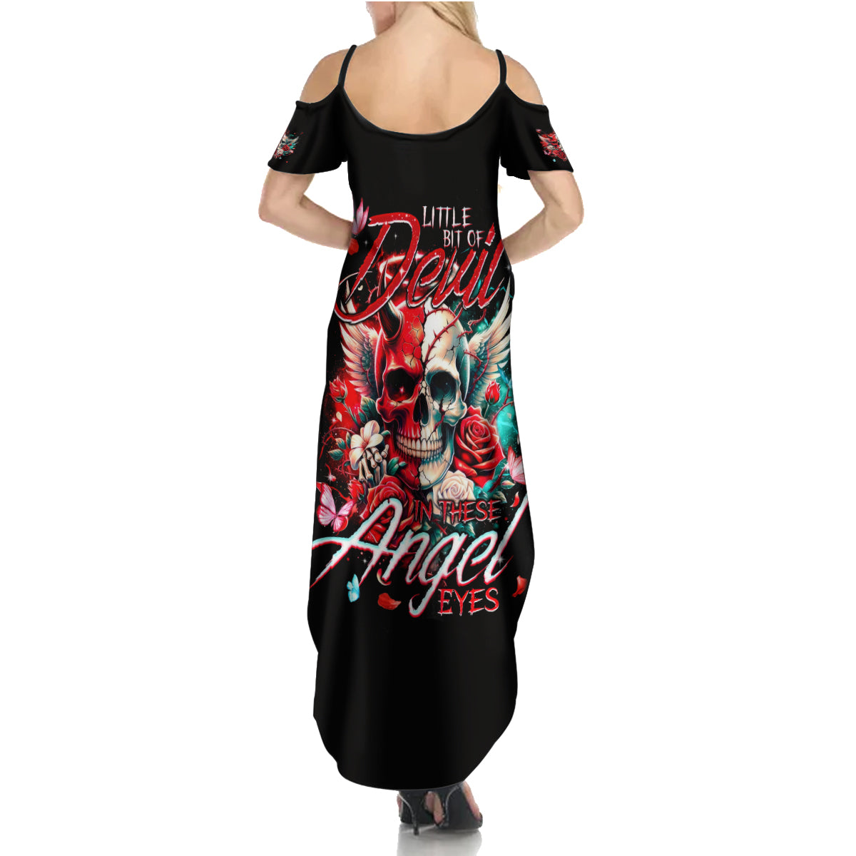 Devil Skull Summer Maxi Dress Little Bit Of Devil In These Angel eyes - Wonder Print Shop