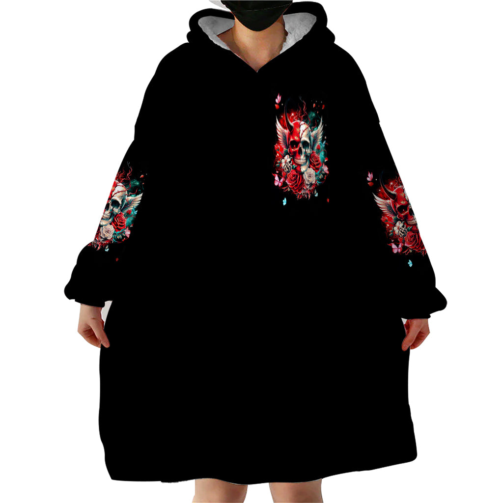 Devil Skull Wearable Blanket Hoodie Little Bit Of Devil In These Angel eyes - Wonder Print Shop