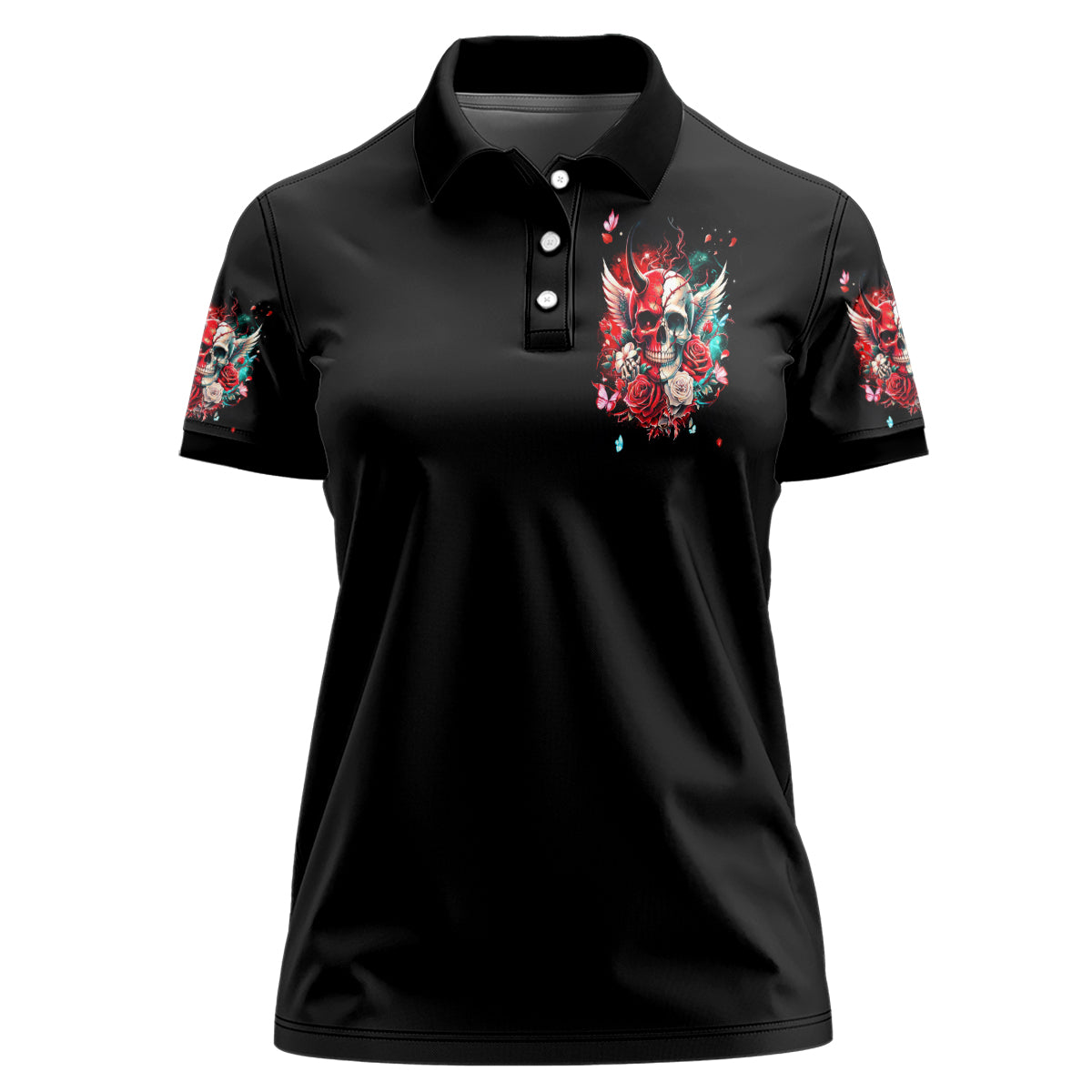Devil Skull Women Polo Shirt Little Bit Of Devil In These Angel eyes - Wonder Print Shop