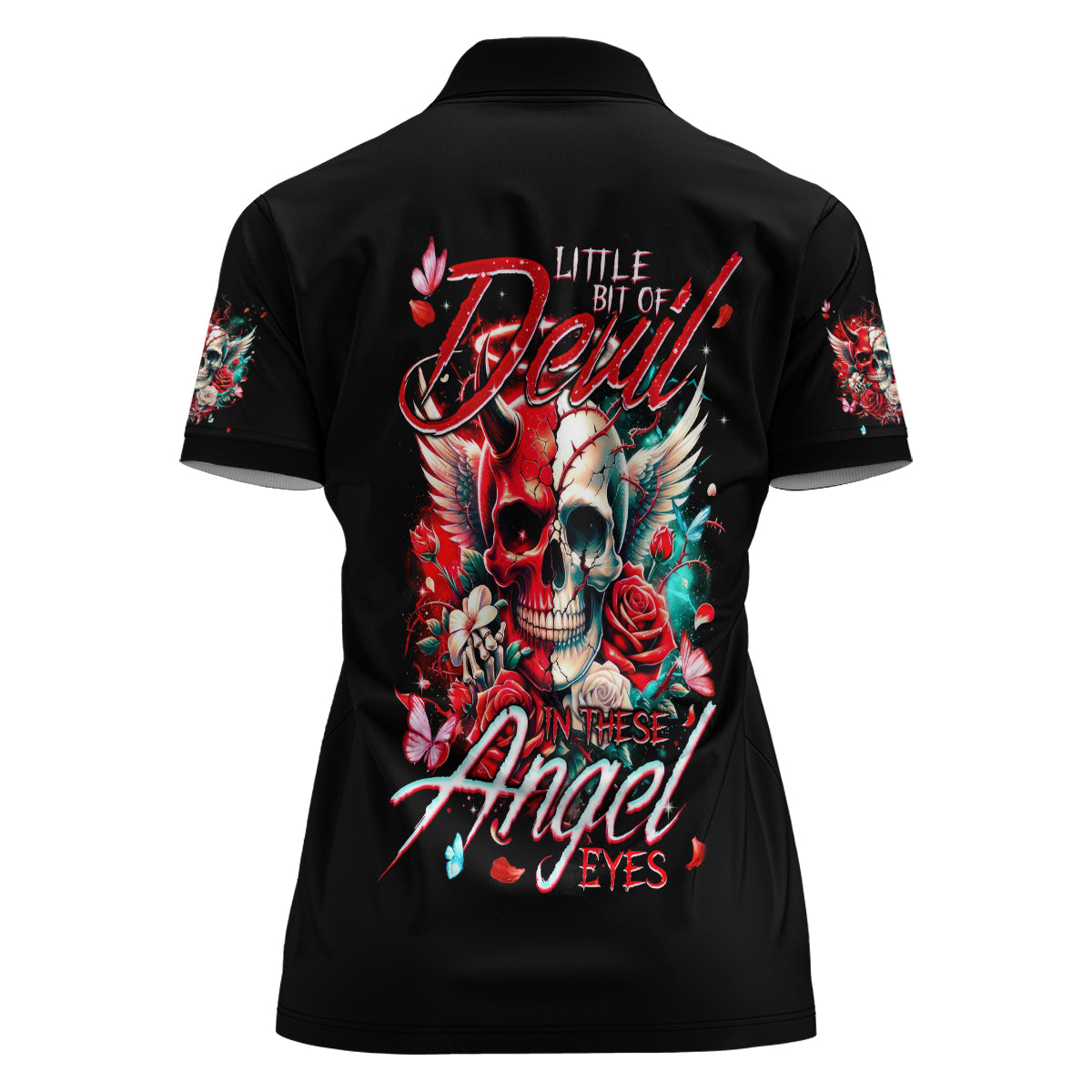 Devil Skull Women Polo Shirt Little Bit Of Devil In These Angel eyes - Wonder Print Shop