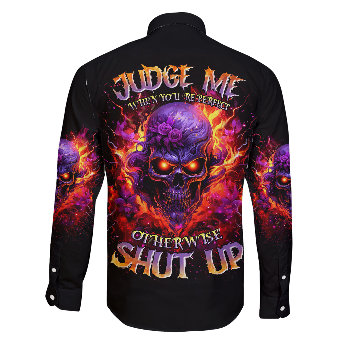 Flame Skull Family Matching Off Shoulder Maxi Dress and Hawaiian Shirt Judge Me When You Reperfect Otherwise Shut Up - Wonder Print Shop