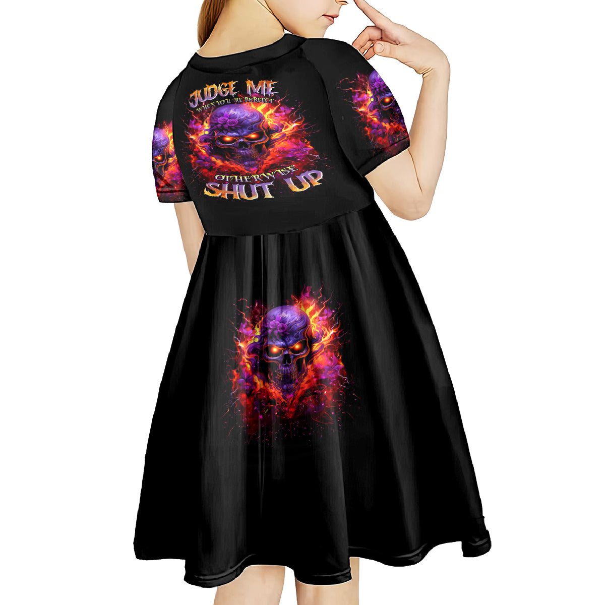 Flame Skull Kid Short Sleeve Dress Judge Me When You Reperfect Otherwise Shut Up - Wonder Print Shop