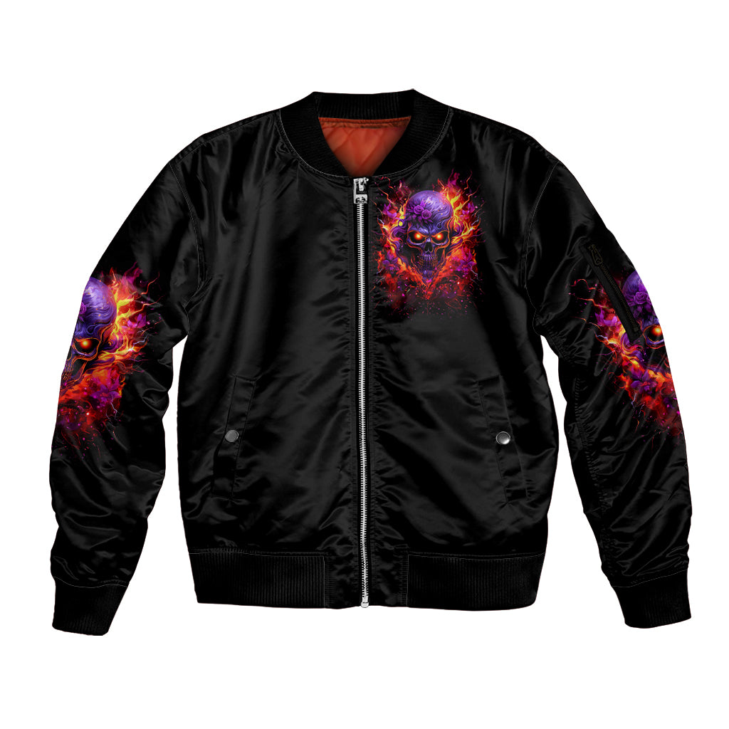 Flame Skull Sleeve Zip Bomber Jacket Judge Me When You Reperfect Otherwise Shut Up - Wonder Print Shop