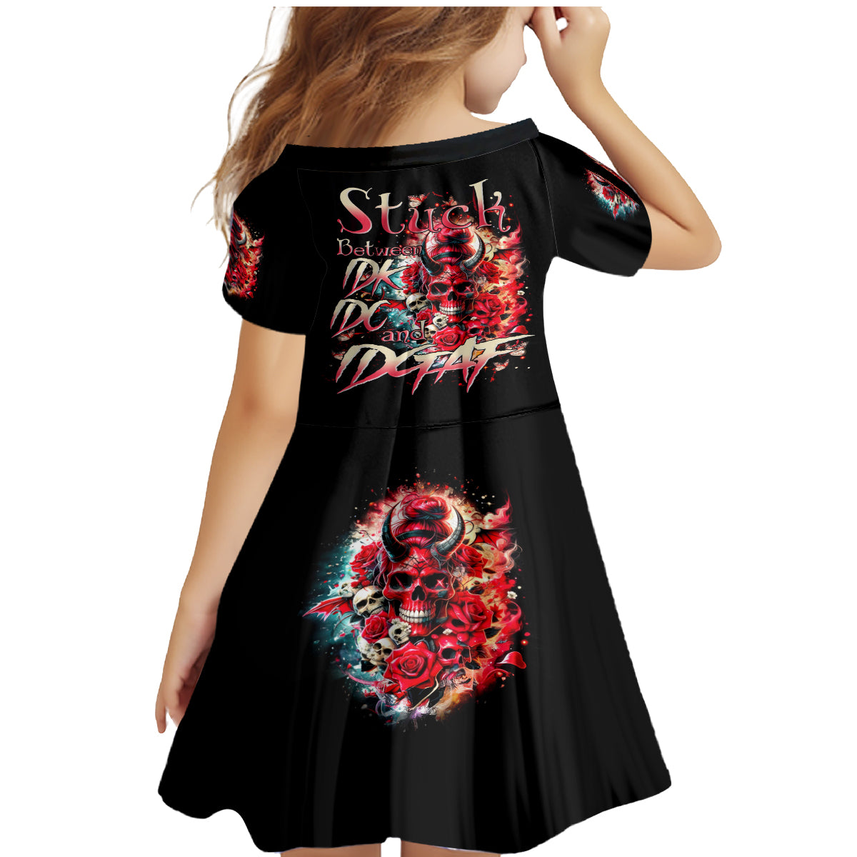 Devil Skull Family Matching Mermaid Dress and Hawaiian Shirt Stuck Between IDK IDC and IDGAF - Wonder Print Shop