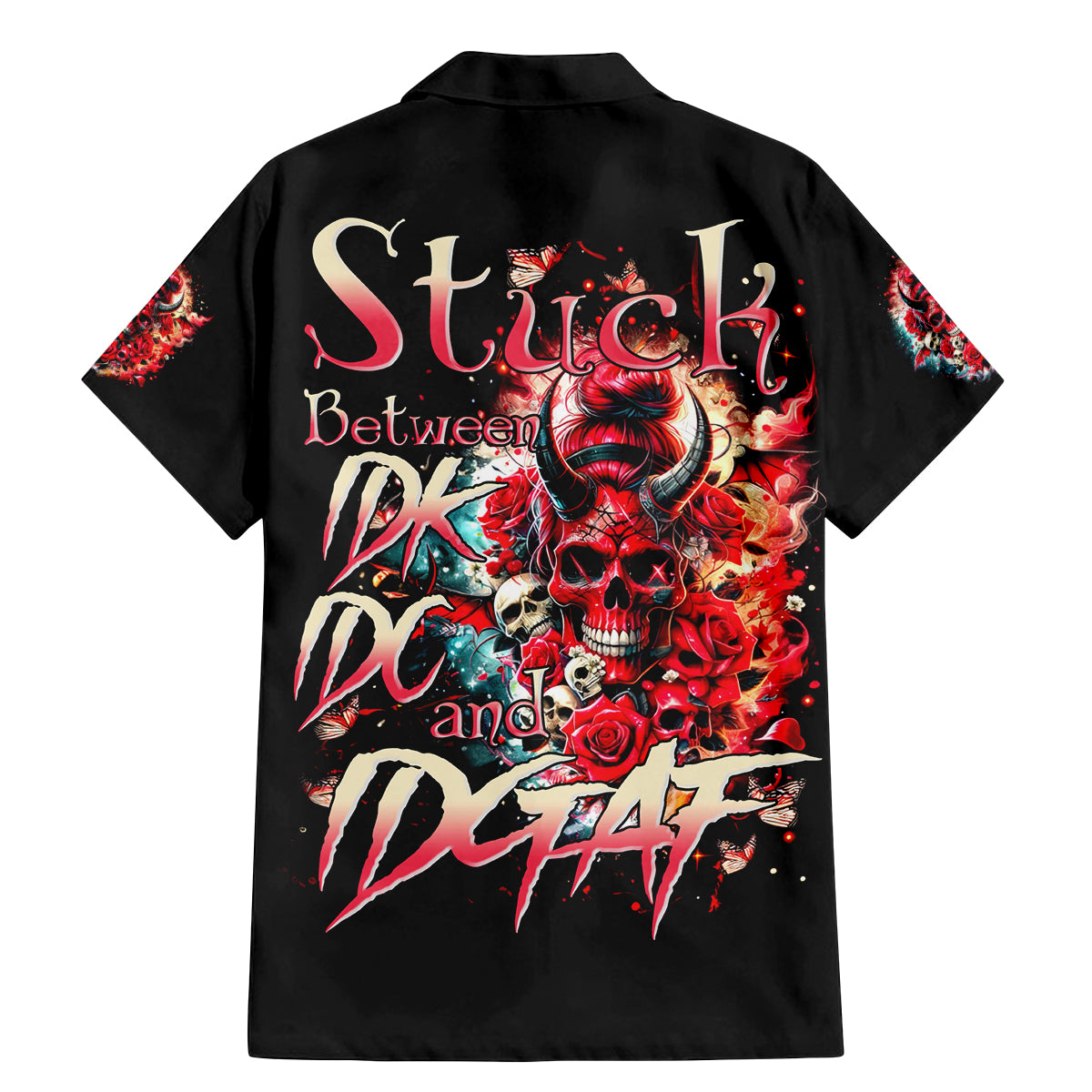 Devil Skull Family Matching Mermaid Dress and Hawaiian Shirt Stuck Between IDK IDC and IDGAF - Wonder Print Shop