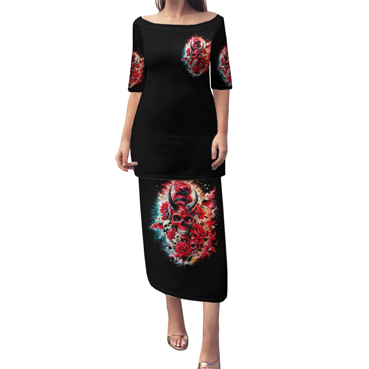 Devil Skull Family Matching Puletasi and Hawaiian Shirt Stuck Between IDK IDC and IDGAF - Wonder Print Shop