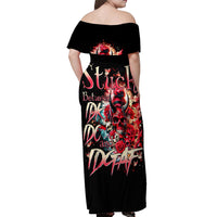 Devil Skull Off Shoulder Maxi Dress Stuck Between IDK IDC and IDGAF - Wonder Print Shop