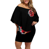 Devil Skull Off Shoulder Short Dress Stuck Between IDK IDC and IDGAF - Wonder Print Shop