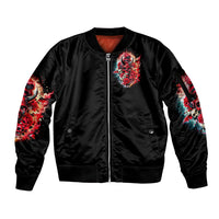 Devil Skull Sleeve Zip Bomber Jacket Stuck Between IDK IDC and IDGAF - Wonder Print Shop
