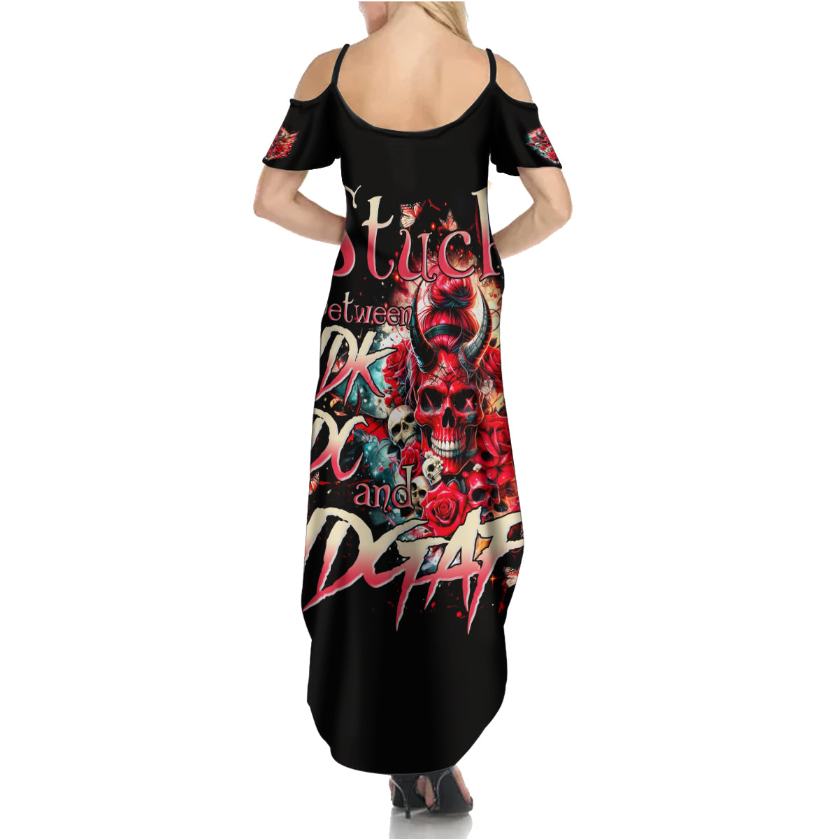 Devil Skull Summer Maxi Dress Stuck Between IDK IDC and IDGAF - Wonder Print Shop