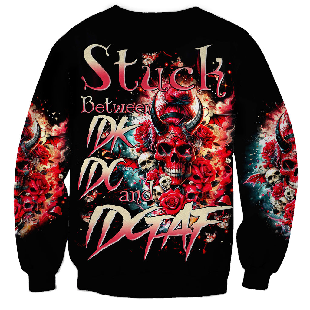 Devil Skull Sweatshirt Stuck Between IDK IDC and IDGAF - Wonder Print Shop