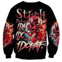 Devil Skull Sweatshirt Stuck Between IDK IDC and IDGAF - Wonder Print Shop