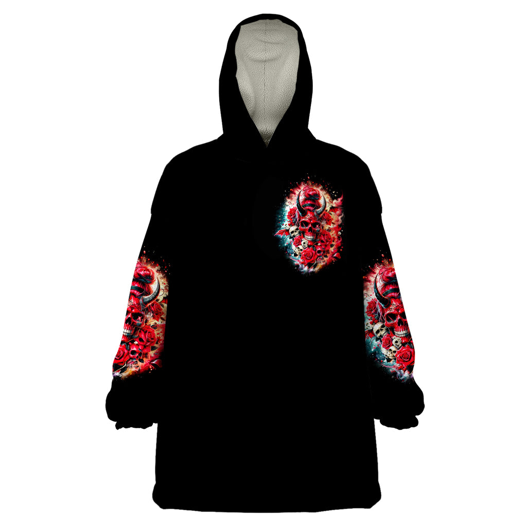 Devil Skull Wearable Blanket Hoodie Stuck Between IDK IDC and IDGAF - Wonder Print Shop