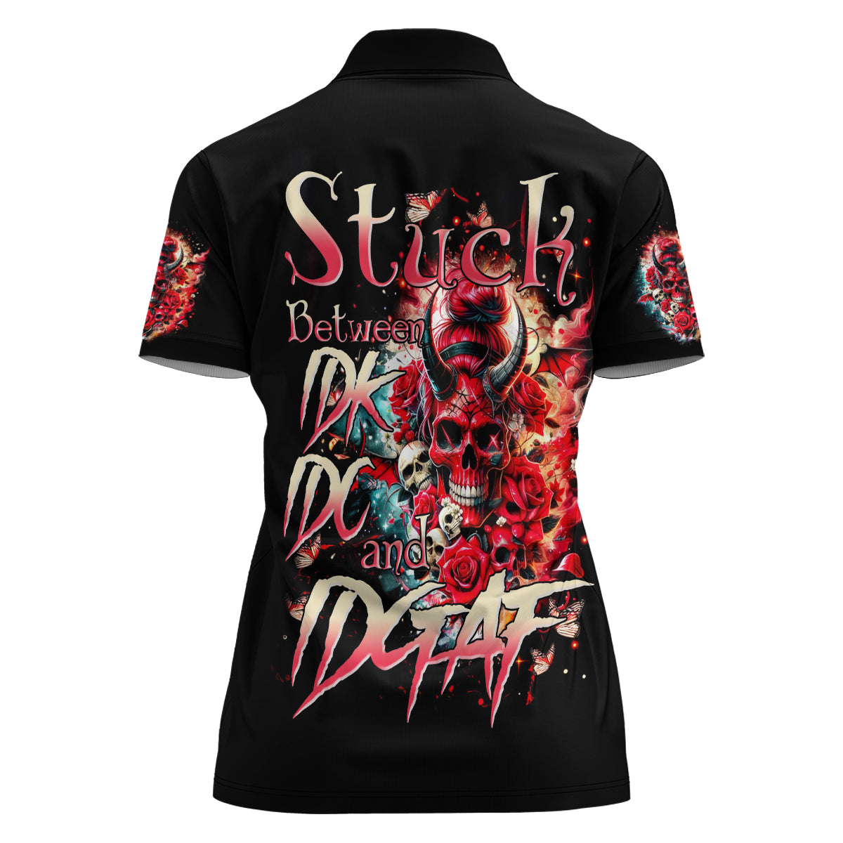 Devil Skull Women Polo Shirt Stuck Between IDK IDC and IDGAF - Wonder Print Shop