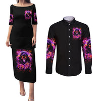Rose Skull Couples Matching Puletasi and Long Sleeve Button Shirt Beasuty In Beast Mode - Wonder Print Shop