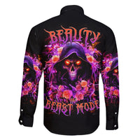 Rose Skull Family Matching Long Sleeve Bodycon Dress and Hawaiian Shirt Beasuty In Beast Mode - Wonder Print Shop