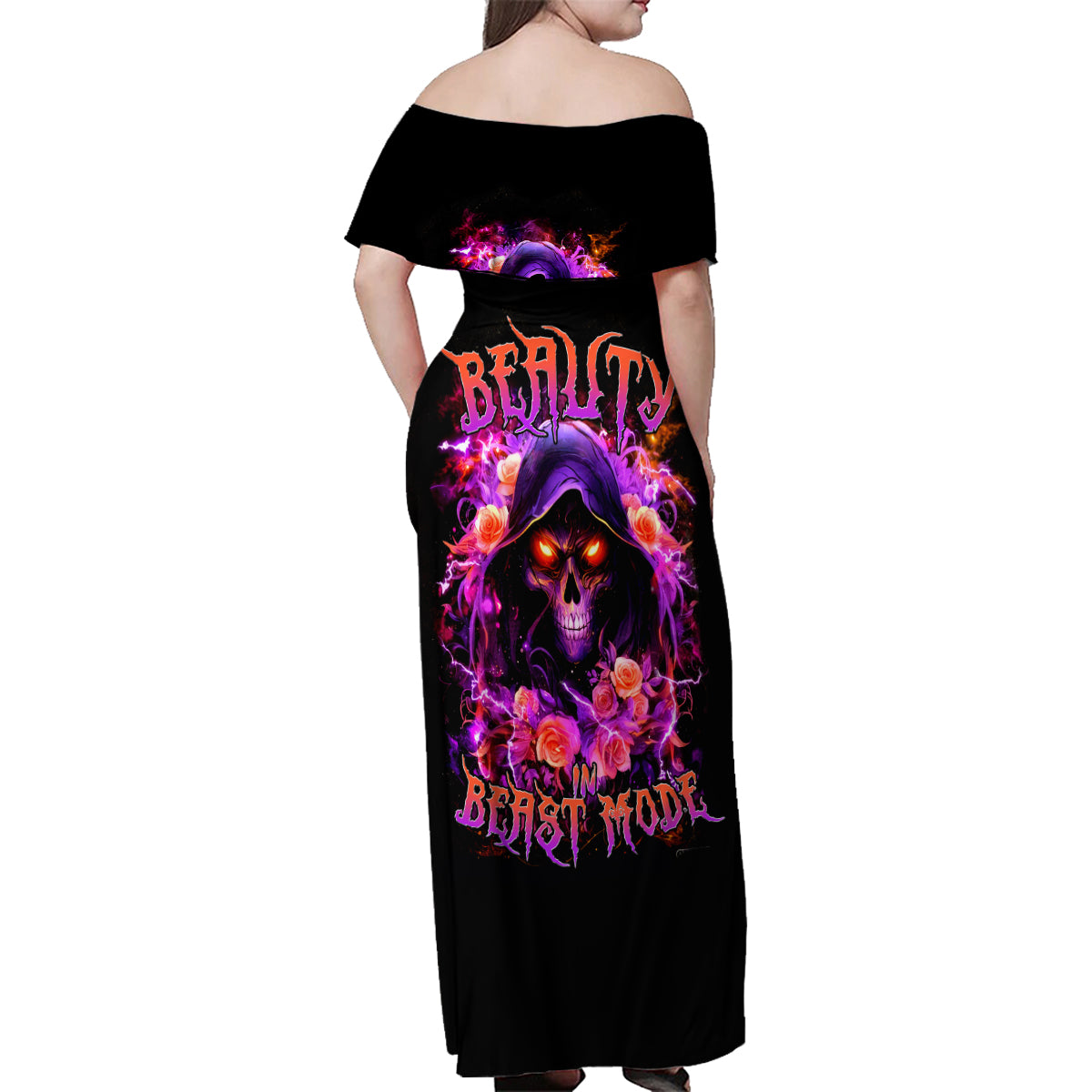 Rose Skull Family Matching Off Shoulder Maxi Dress and Hawaiian Shirt Beasuty In Beast Mode - Wonder Print Shop