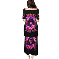 Rose Skull Family Matching Puletasi and Hawaiian Shirt Beasuty In Beast Mode - Wonder Print Shop