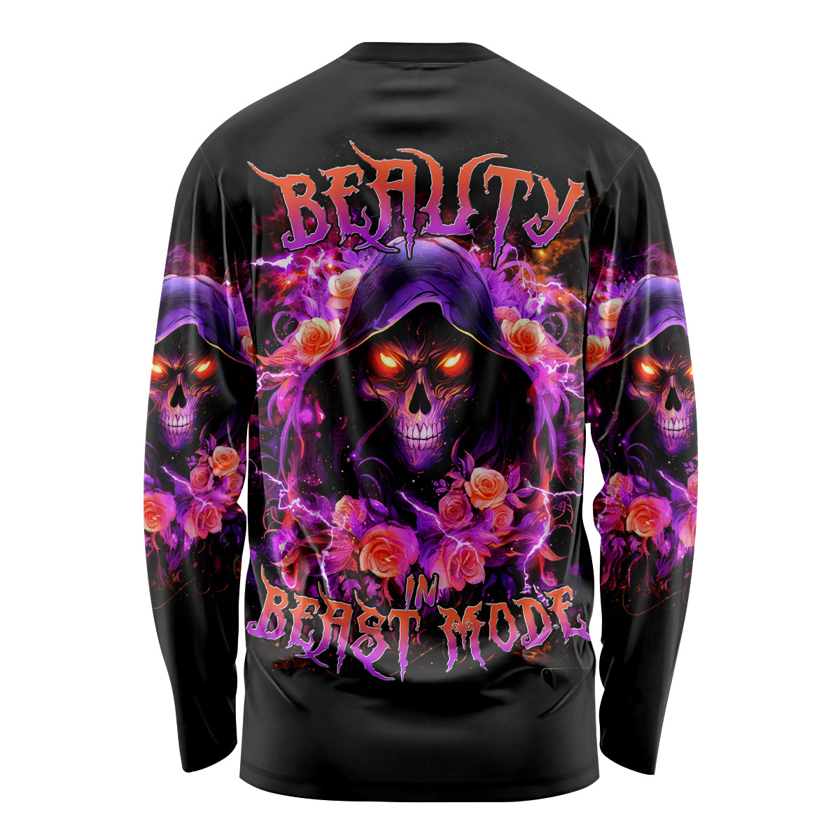 Rose Skull Long Sleeve Shirt Beasuty In Beast Mode - Wonder Print Shop