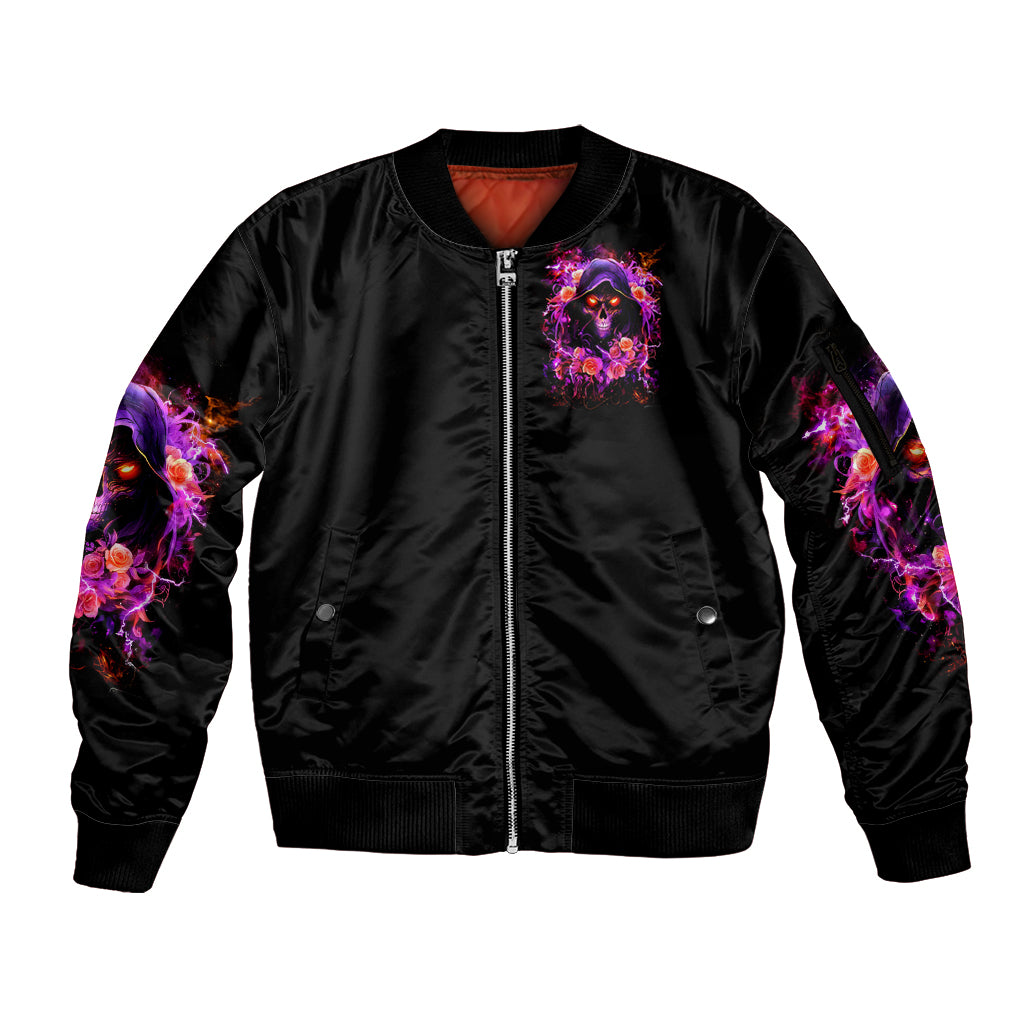 Rose Skull Sleeve Zip Bomber Jacket Beasuty In Beast Mode - Wonder Print Shop