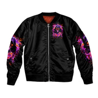 Rose Skull Sleeve Zip Bomber Jacket Beasuty In Beast Mode - Wonder Print Shop