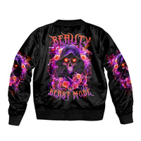 Rose Skull Sleeve Zip Bomber Jacket Beasuty In Beast Mode - Wonder Print Shop