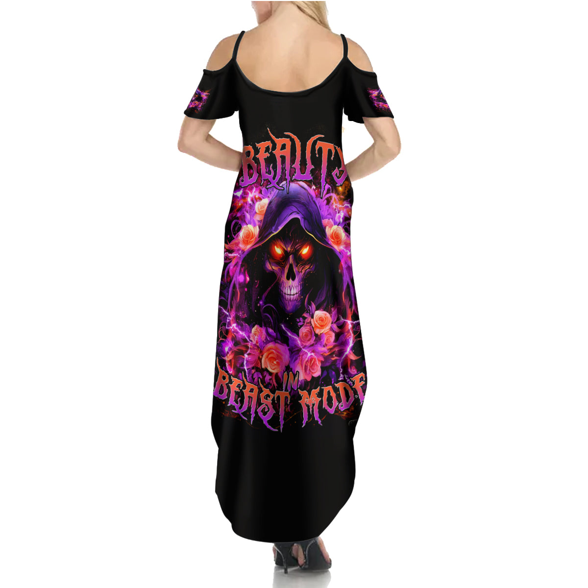 Rose Skull Summer Maxi Dress Beasuty In Beast Mode - Wonder Print Shop