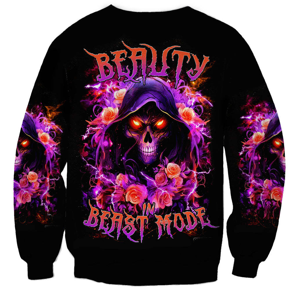 Rose Skull Sweatshirt Beasuty In Beast Mode - Wonder Print Shop